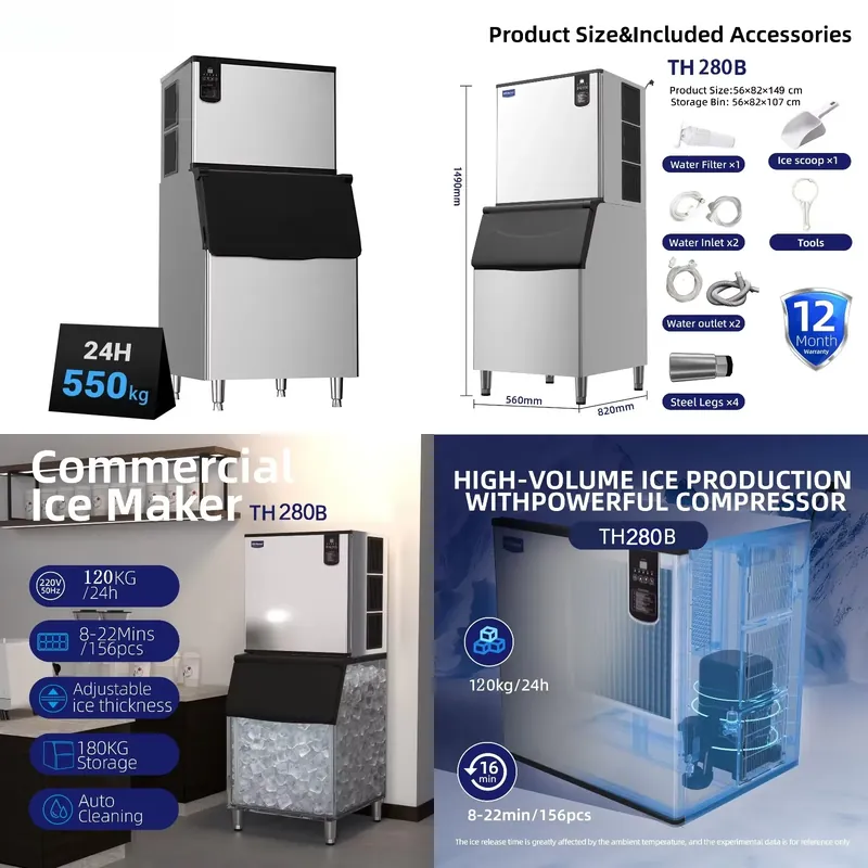 Máquina de Fazer Cubos de Gelo - Commercial Ice Maker 200Kg Cube avaliação e preço