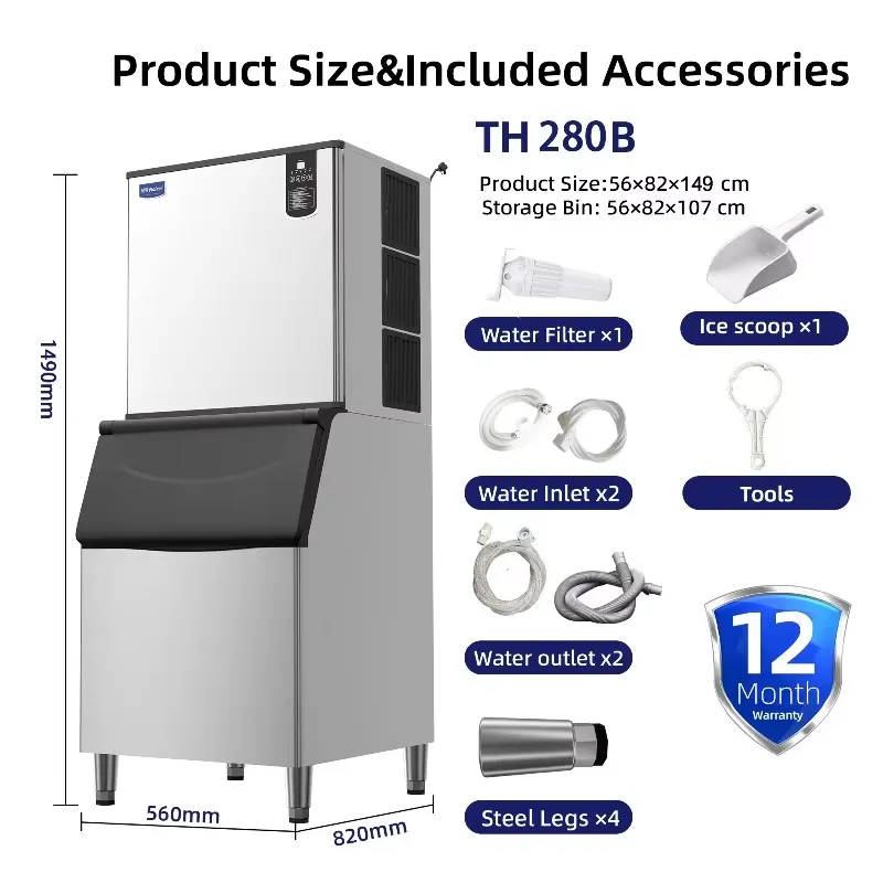 Máquina de Fazer Cubos de Gelo - Commercial Ice Maker 200Kg Cube avaliação e preço